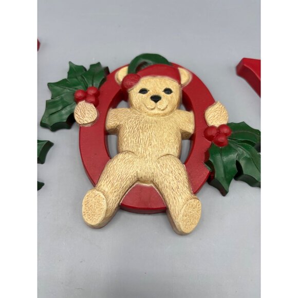 Vintage Homco Teddy Bear Christmas Wall Hanging Set Joy - Picture 3 of 6